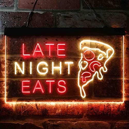 Late Night Eats Pizza Dual LED Neon Light Sign